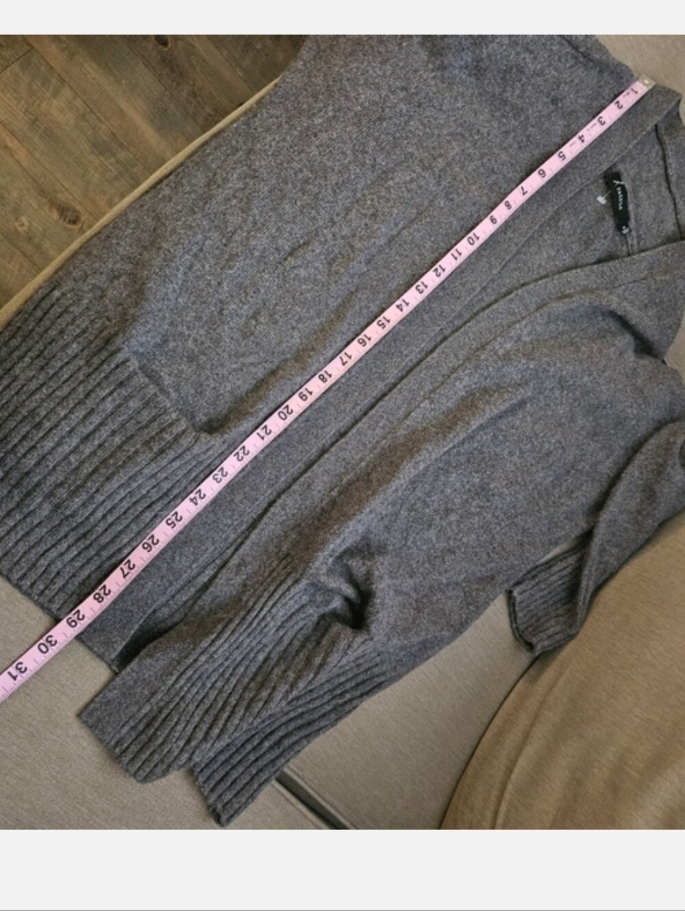 Aritzia Talula Charcoal Gray Open Front Cardigan Long Line Angora Cashmere Blend - Picture 12 of 13